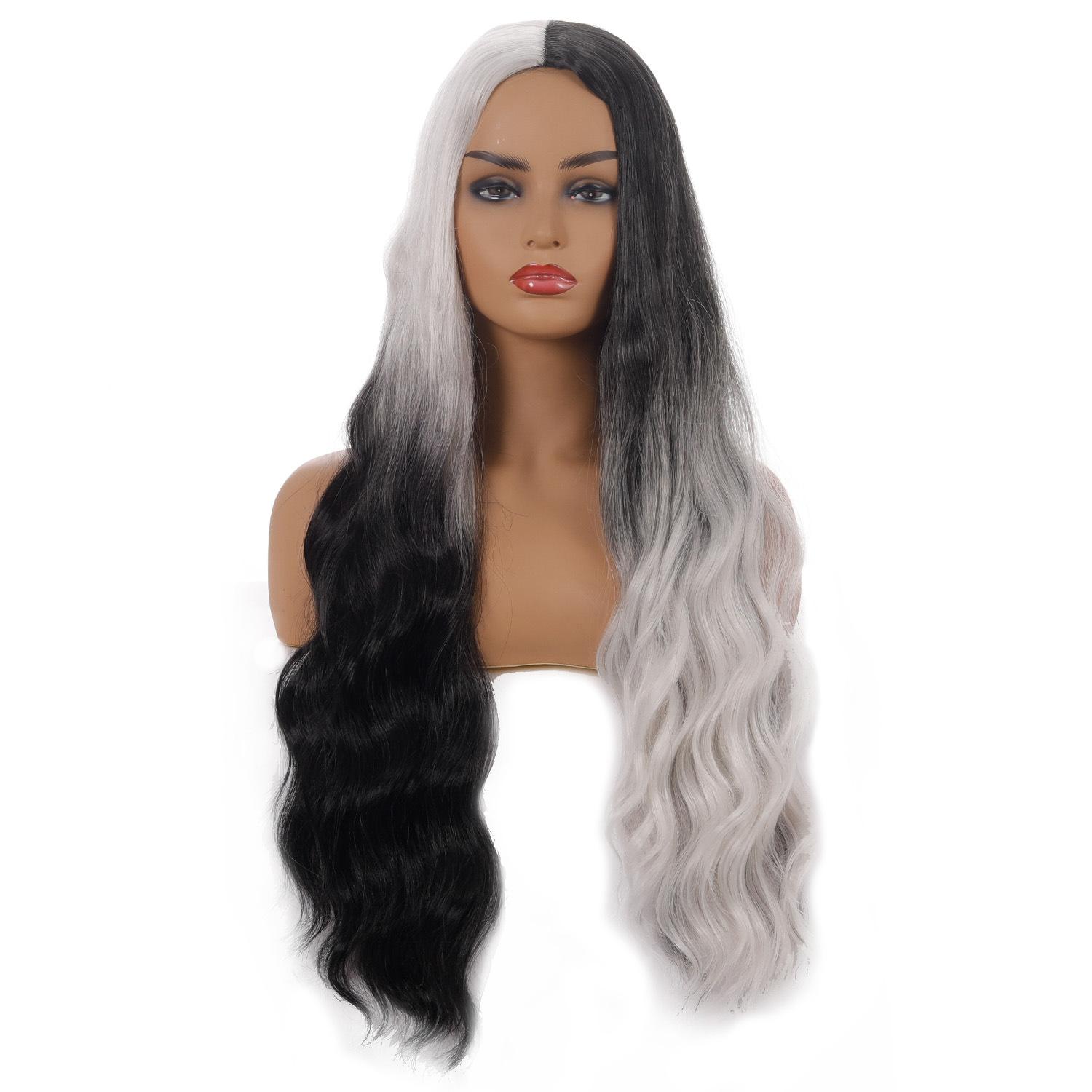 

Средняя часть, черно-белый градиент, длинные вьющиеся волосы, парик, комплект париков для Хэллоуина