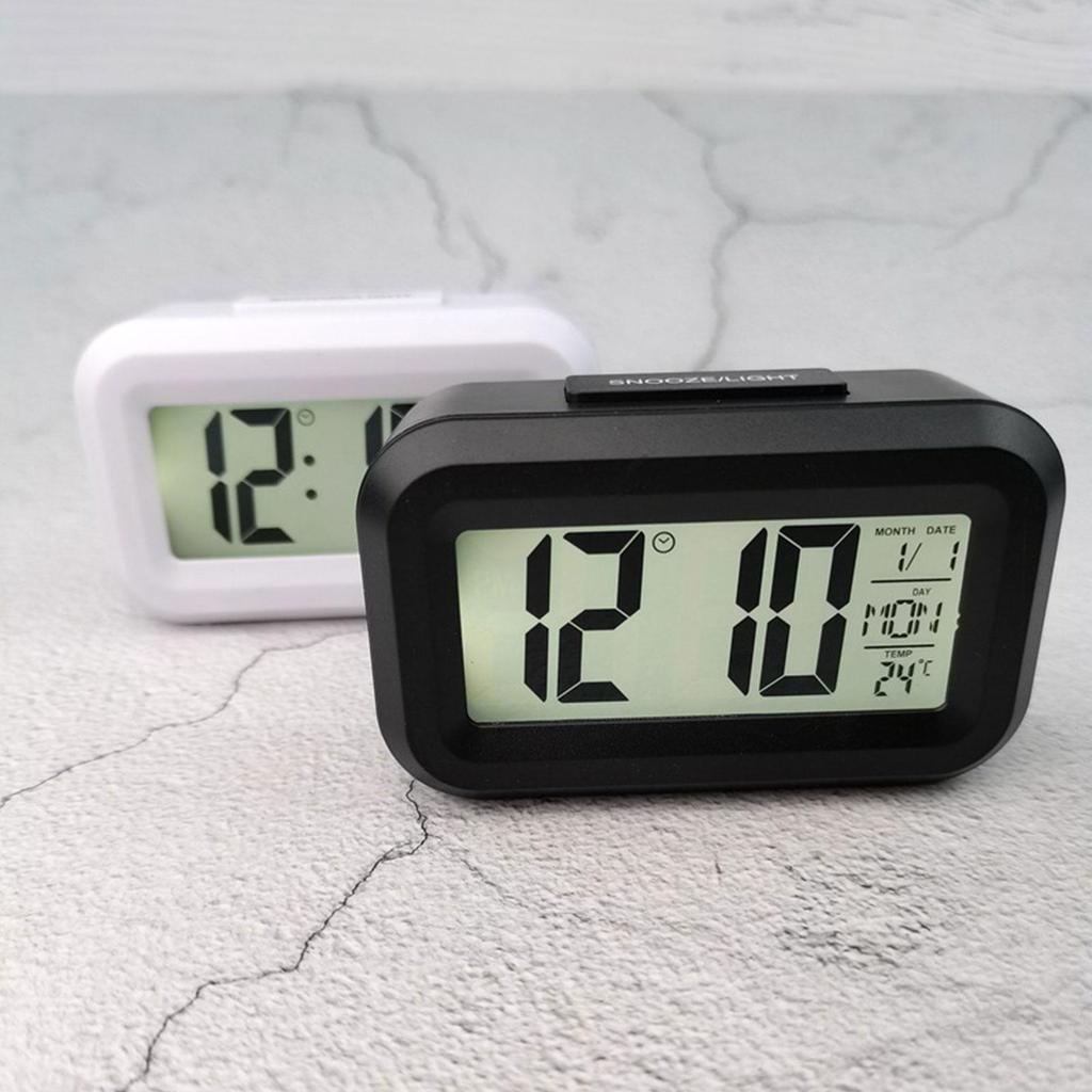 Electronic table clock, mains and battery powered, night light, silent, with snooze function