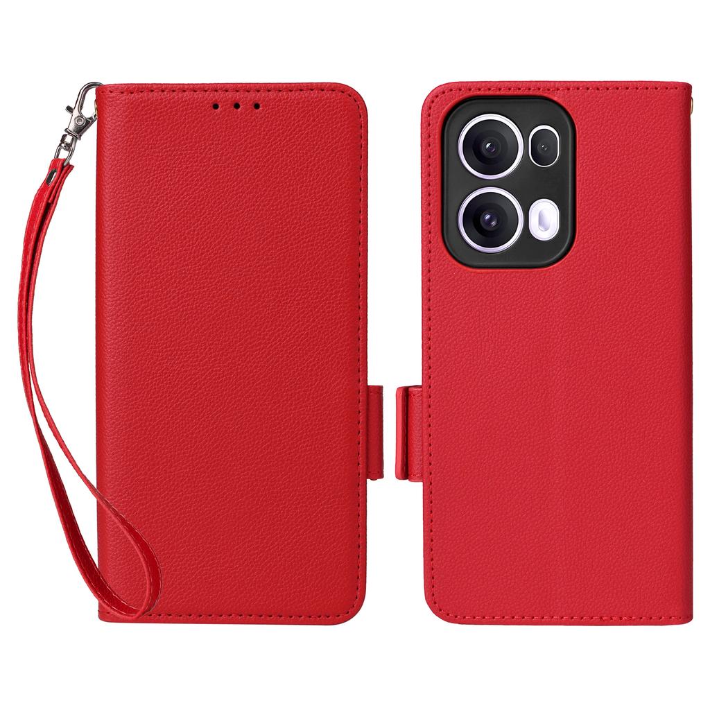 Für Oppo Reno13 Pro 5G Hülle mit Handschlaufe Litschi-Textur PU-Leder Brieftasche Handyhülle