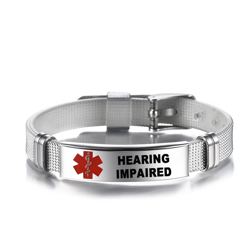 Medical Alert ID Bracelet Emergency First Aid Health Monitoring Laser Engraved Satinless Steel Adjustable Bracelet for Men Women