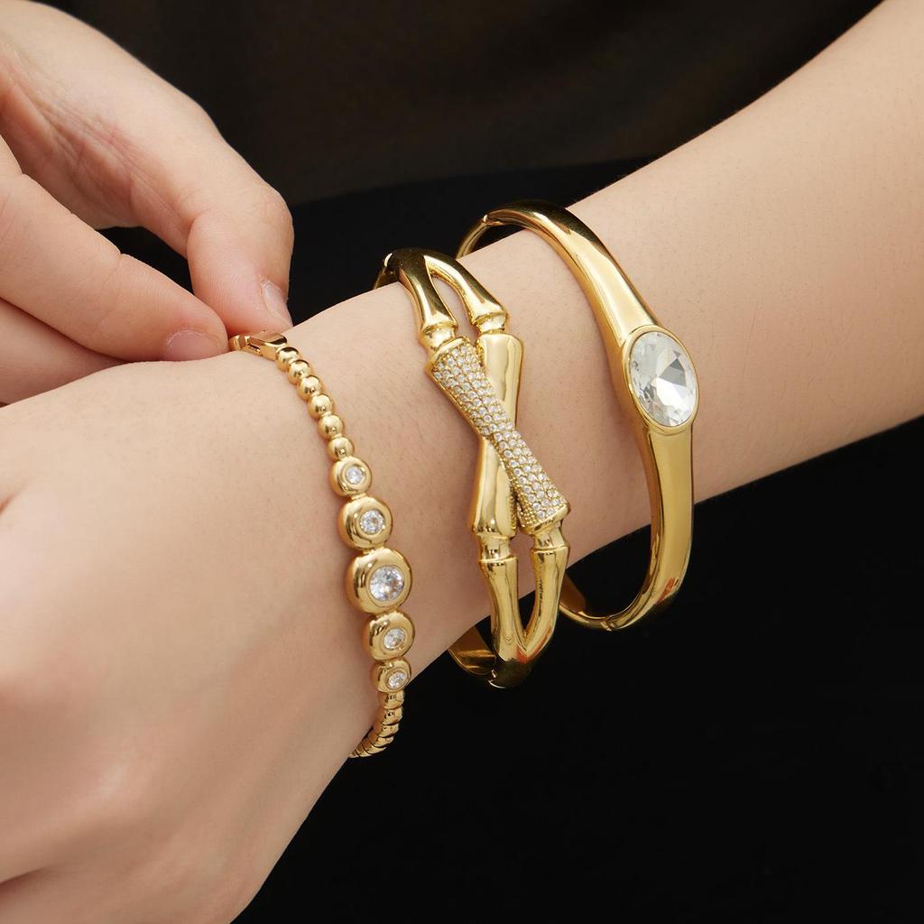 18K Gold-Plated Stainless Steel Zircon Clasp Bracelet - European & American Chic Women's Fashion