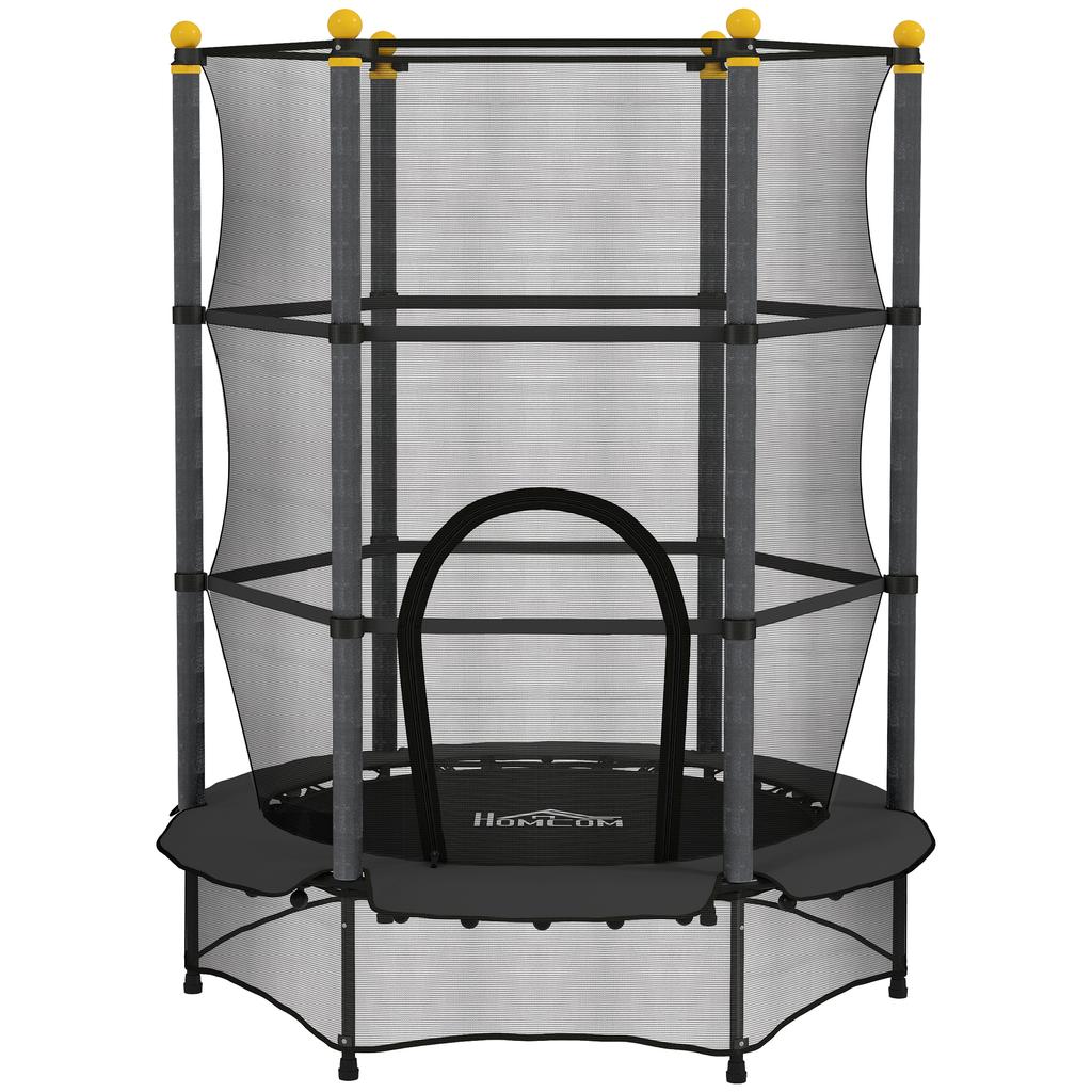 4.6FT/55" Kids Trampoline with Enclosure Net, Outdoor Indoor Use, for Ages 3-10 Years, Black