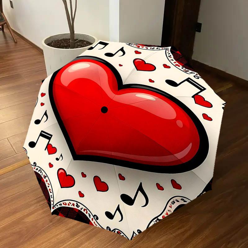 1pc Heart Music Automatic Open/Close Umbrella Compact Folding Umbrella with 8-Rib Shaft for Women/Men, Elegant Birthday1312S