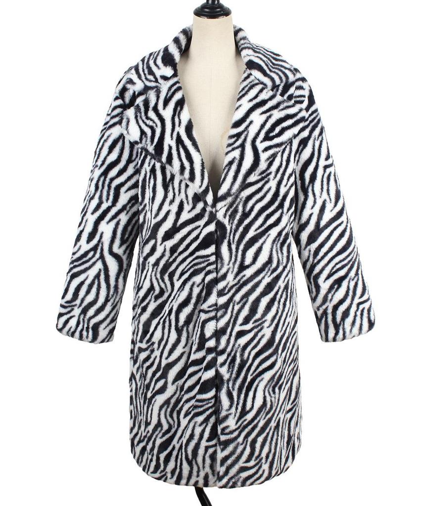 2023 Autumn Zebra Print Faux Fur Coat: European-American Fashion Long Plush Coat