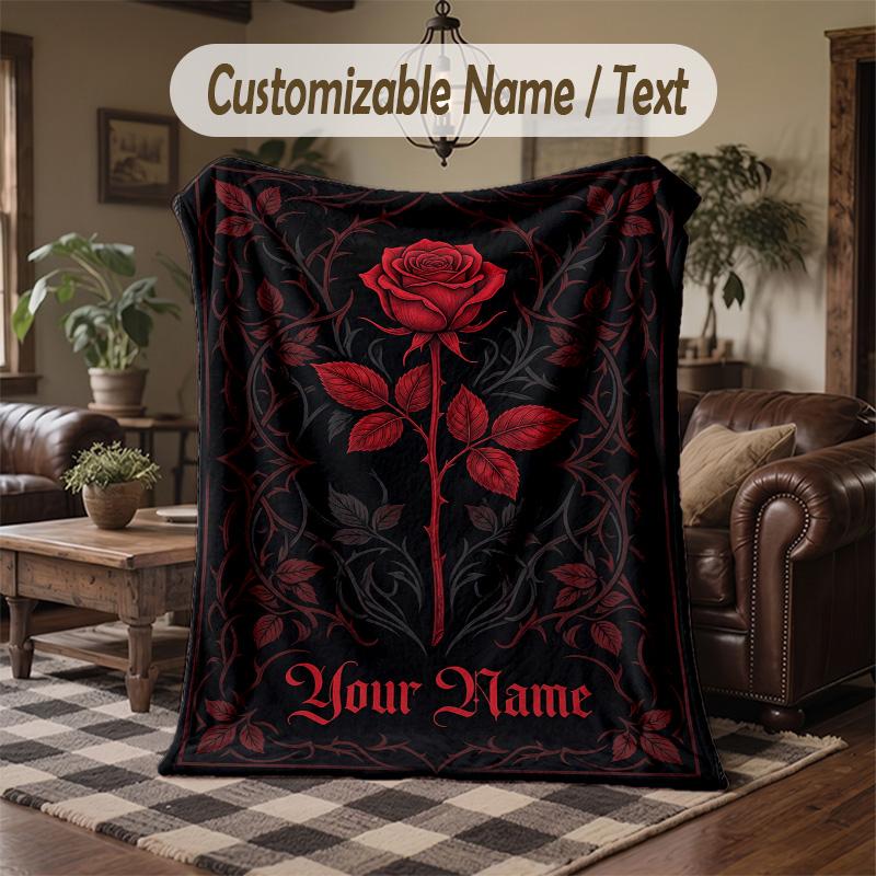 Roses Shadows Theme Throw Blanket Custom Name Text Personalized Blanket Soft Cozy Blanket for Home Sofa Bed