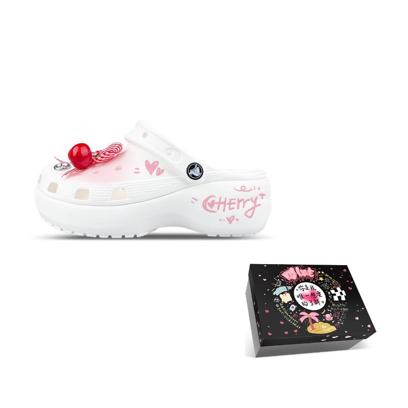 Crocs Classic clog Playful and Cute Cake Colour EVA Three-dimensional Cherry Pink Girly Gift Box Hole Shoes Women's White