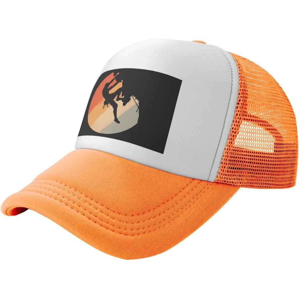Rock Climbing Graphic Trucker Hat Retro Mountain Climber Snapback Mesh Cap for Outdoors