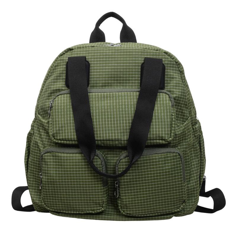 Color Contrast Backpack Women's Large Capacity Commuter Handbag Multi-Functional Plaid Tote Bag