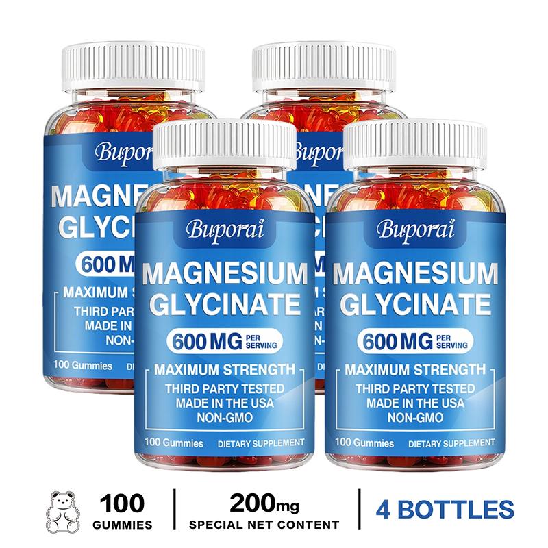 Buporai Magnesium Glycine Gummies, 600 mg per serving, gentle and easily absorbed, suitable for adults.