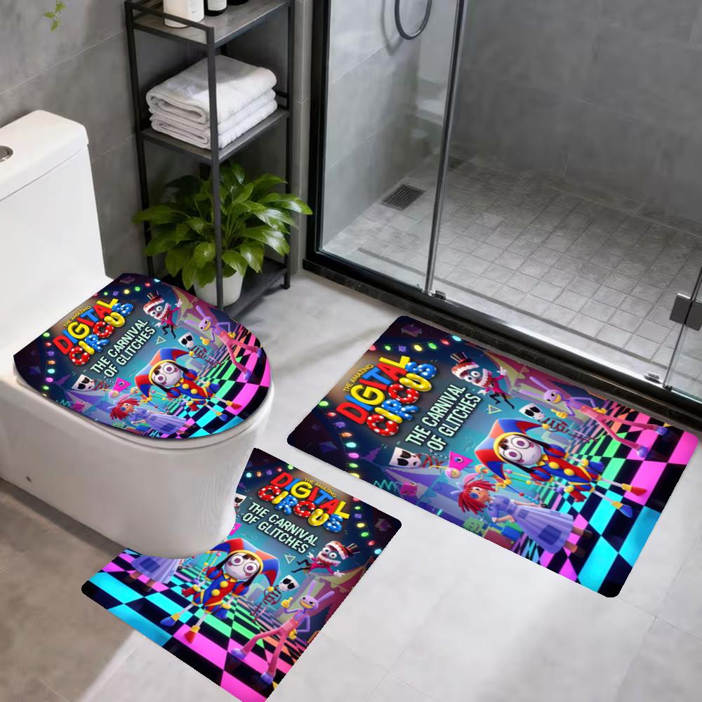 Like Digital Circus2 Bathroom 3Piece Flannel Mat Set Bath Mat Set Toilet Coverushaped Foot Pad Gift Bathroom Decor