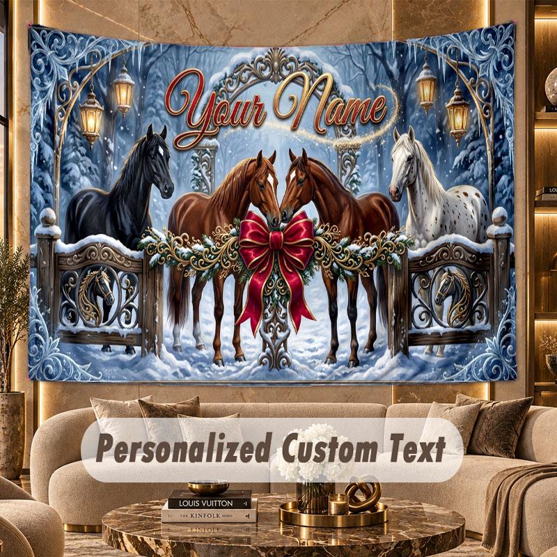 Horse (301) Theme Personalized Tapestry Custom Name Text Wall Hanging Tapestry Home Background Decoration