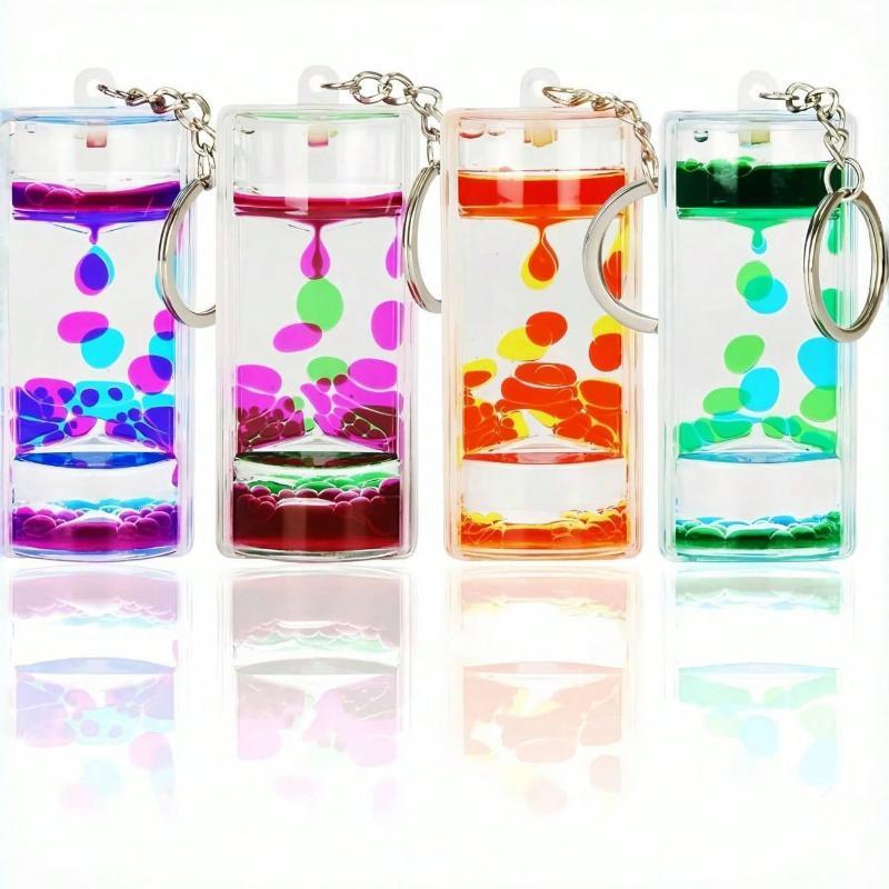 Liquid Timer Keychain Rectangle Double Color Floating Oil Drop Key Ring Stress Relief Toy For Kids Bag Car Key Decoration