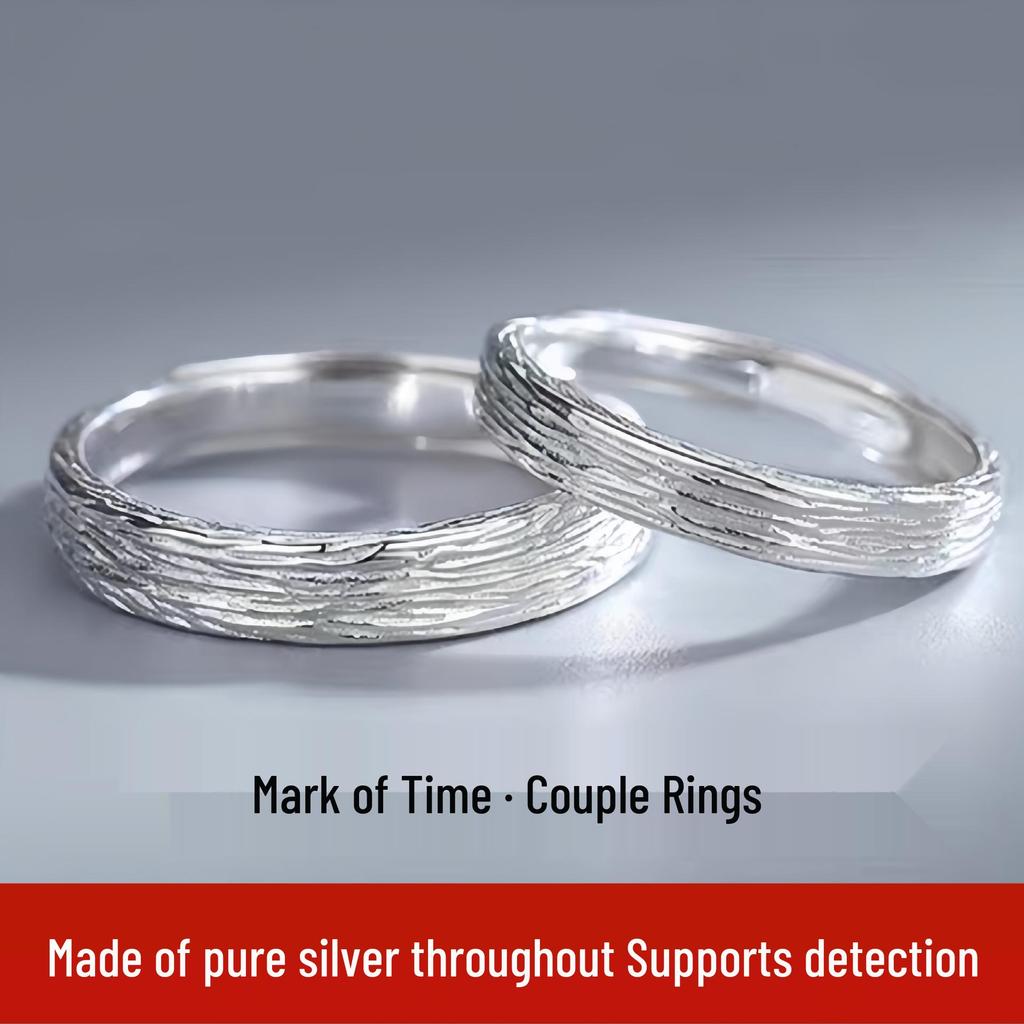 Sterling Silver Adjustable Couple Rings - Simple, Versatile, Textured Bands