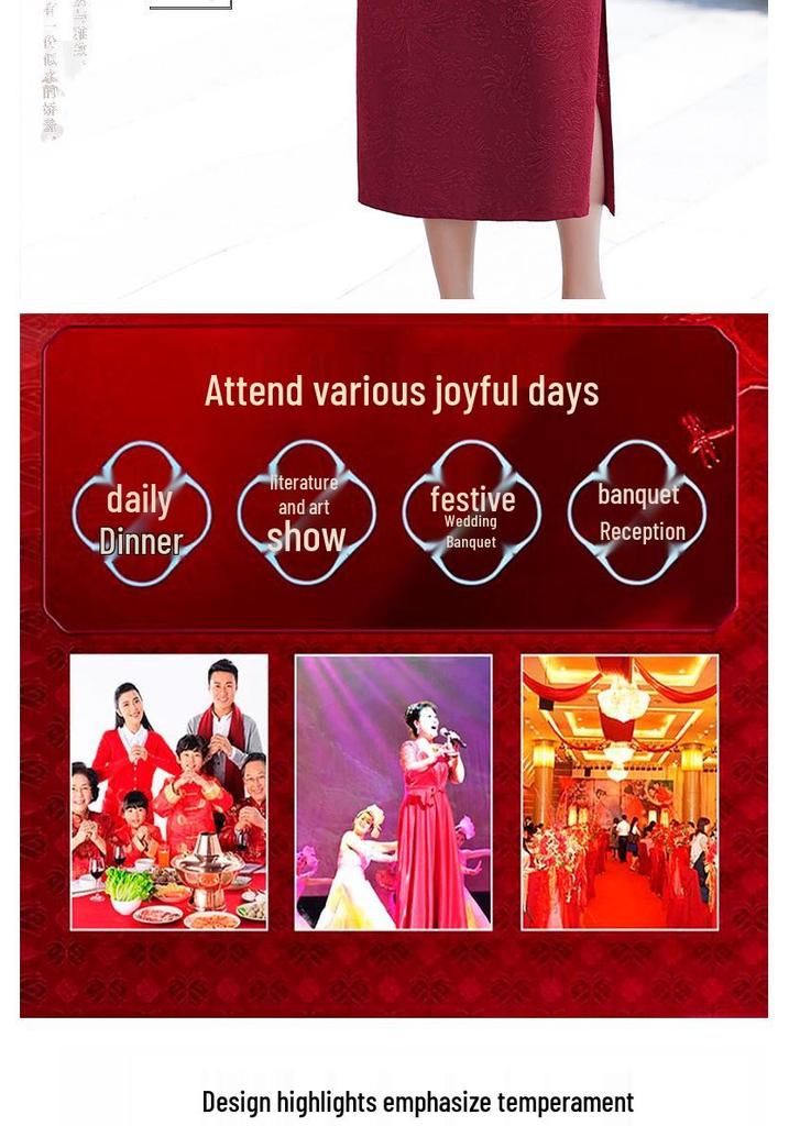 Mom's Autumn Qipao: Elegant Long-Sleeved Dress for Wedding and Banquet