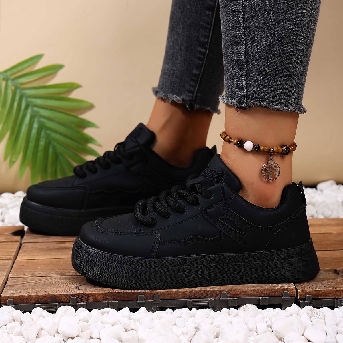 

Новая весенняя обувь для женщин Зеленые кроссовки Платформа Шнуровка Кроссовки Женщина Хип-хоп Массивная спортивная обувь Кроссовки из искусственной кожи 35 чёрный