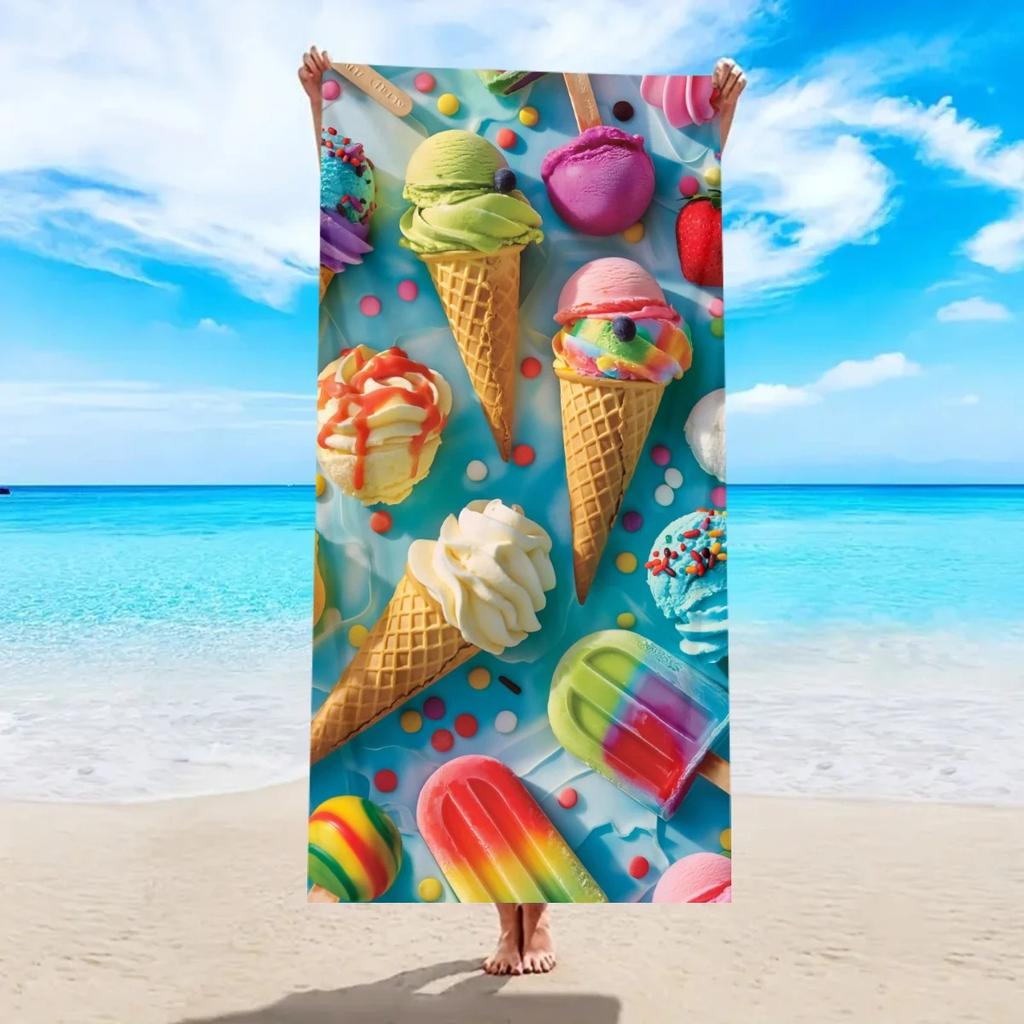 Süßes Eis Strandtuch Lustiger Eis am Stiel Druck Badetuch Sommer Erdbeer-Dessert Grafik Badetuch Kawaii Poolhandtuch