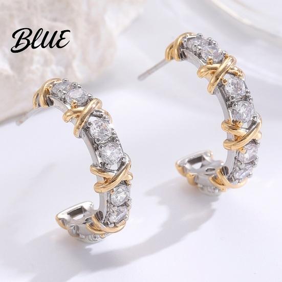 Two-tone Earrings 1 Pair Women C-Ring Shape Ear Buckle Design