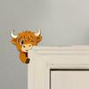 Cute Highland Cow Door Topper Small Wooden Door Frame Corner Sign Cartoon Cattle Computer Monitor Decor for Living Room Bedroom Office