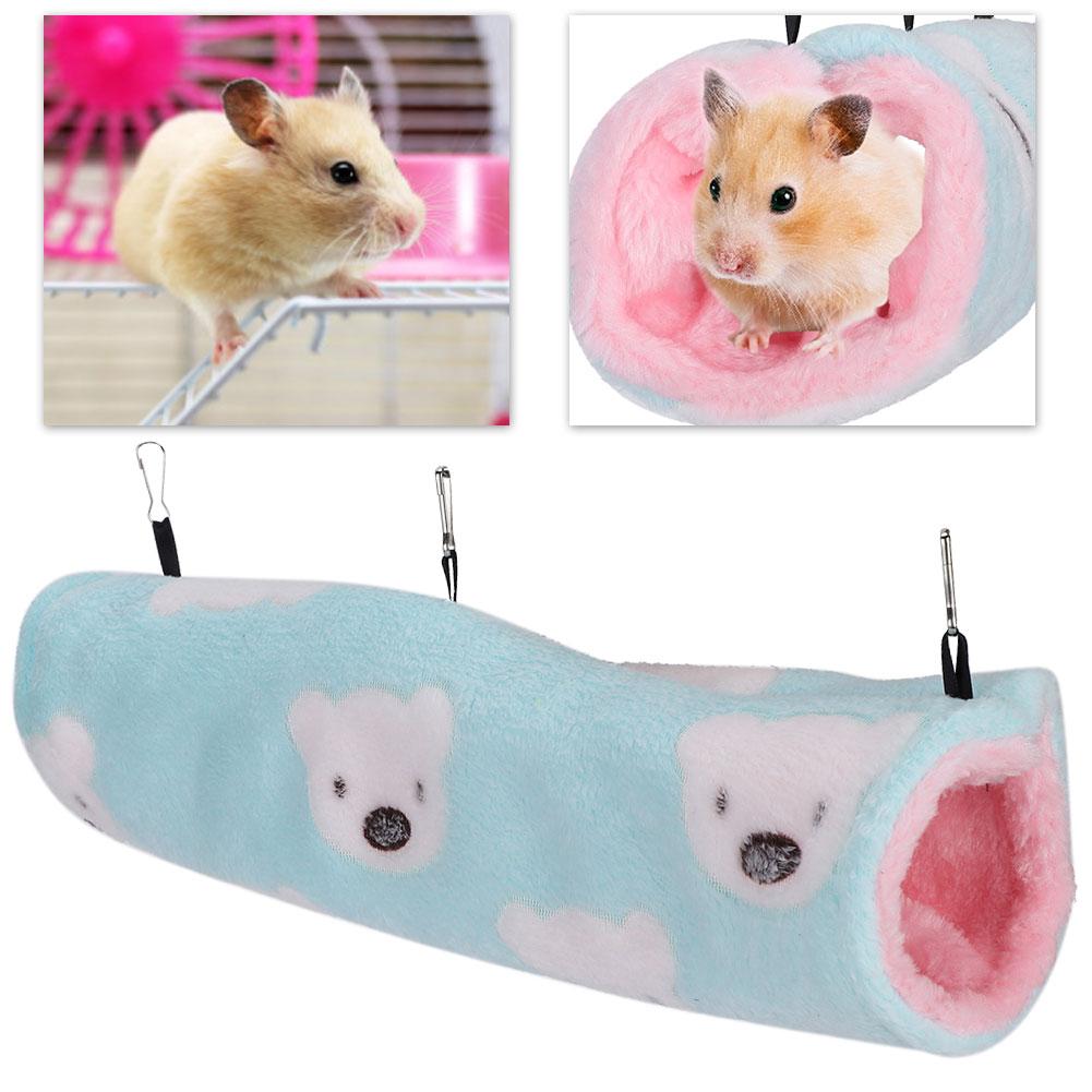 Small Pet Tunnel Cotton Nest Plush Soft Hamster Hanging Channel House(Green Little Bear)M