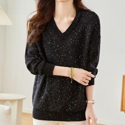 NaVaVa Women Pearl V Neck Long sleeVe Knit Sweater Nk3440