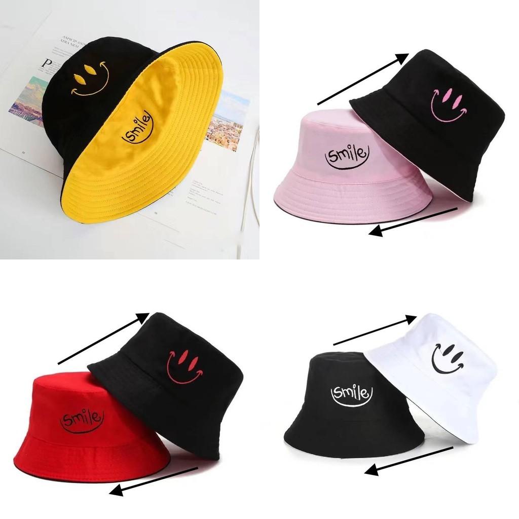 Embroidery Letters Smile Double Sided Fisherman Hat Spring Summer Protection Sun