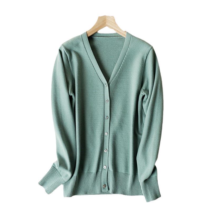 Spring & Autumn Women's V-Neck Knit Cardigan - Long Sleeve Short Sweater Jacket