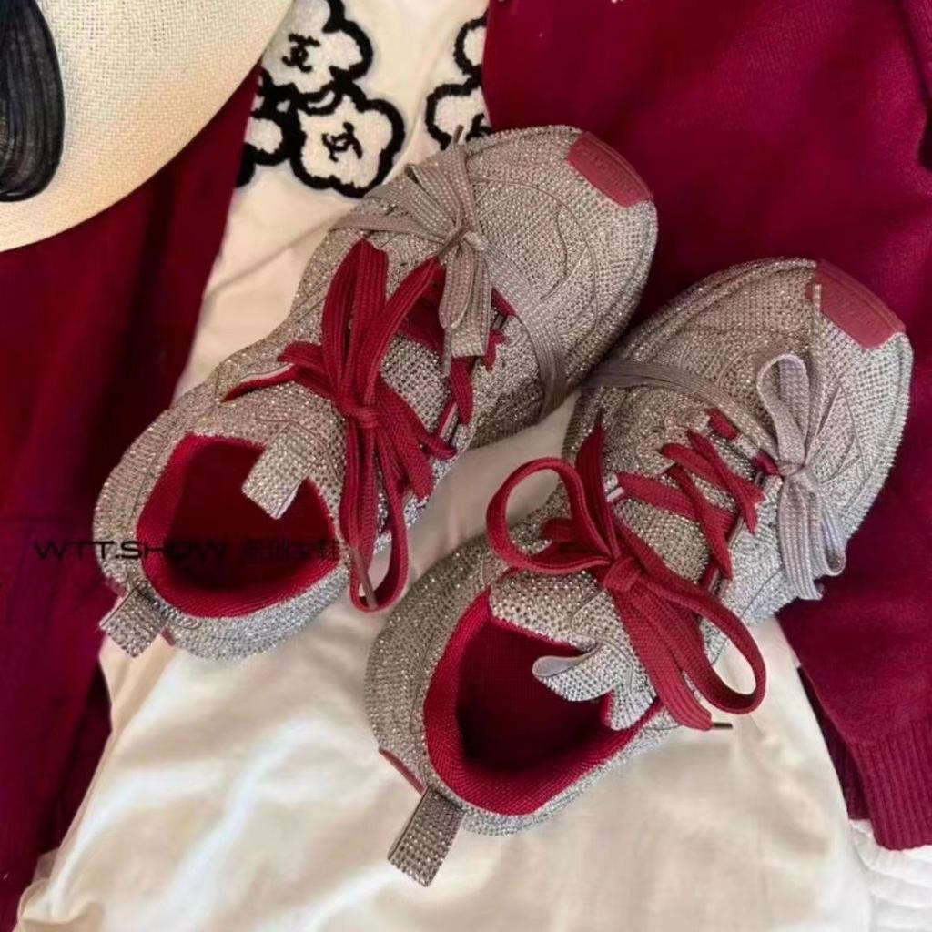 Fashion 2024 New Fashion Trend Sneakers Women Platform Flat Grey Full of Diamonds Sparkling Casual Trainers Ladies Chunky Sneakers Shoes