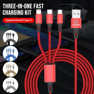 Emblem Three-in-one Car Superstrong Fast Charging Data Cable For Hyundai I30 Tucson Veloster Kona I10 I35 Elantra Santa Fe Decor