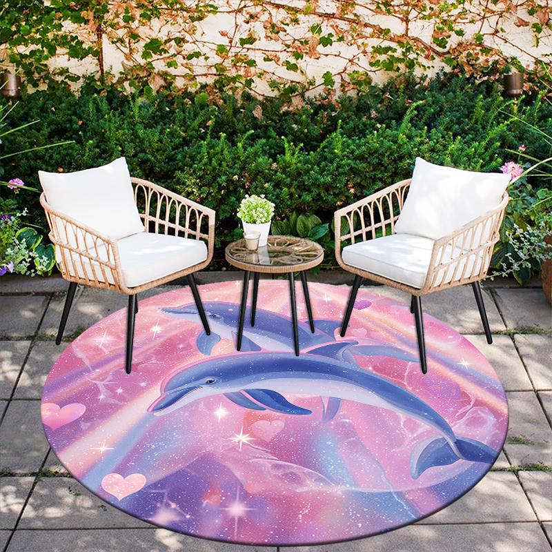 Cartoon Colorful Dolphin Pattern Round rug,Carpet Rug for Living Room Bedroom  Playroom ,Non-slip Floor Mat,Holiday Gifts and Birthday Gifts.