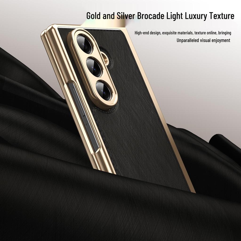 Gold Thread Texture Folding Electroplated Leather Case for Samsung Z Fold7 