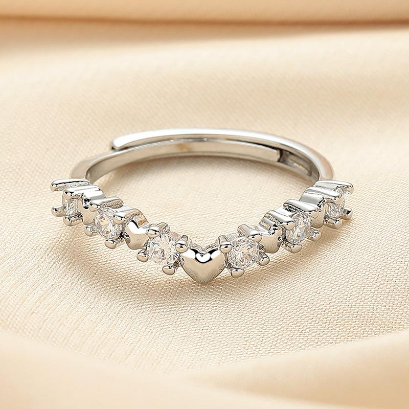 Simplicity Mori Small Fresh V -Shaped Love Ring Female Light Luxury Advanced Variety Creative Finger Ring