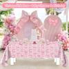 Elegant Coquette Birthday Tablecloth Large Pink Bow Rectangle Table Cover for Girls Birthday Party Stylish Decorations
