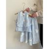 Summer Girls' Set with Embroidered Flower and Nine Fen Mosquito Resistant Wide Leg Pants