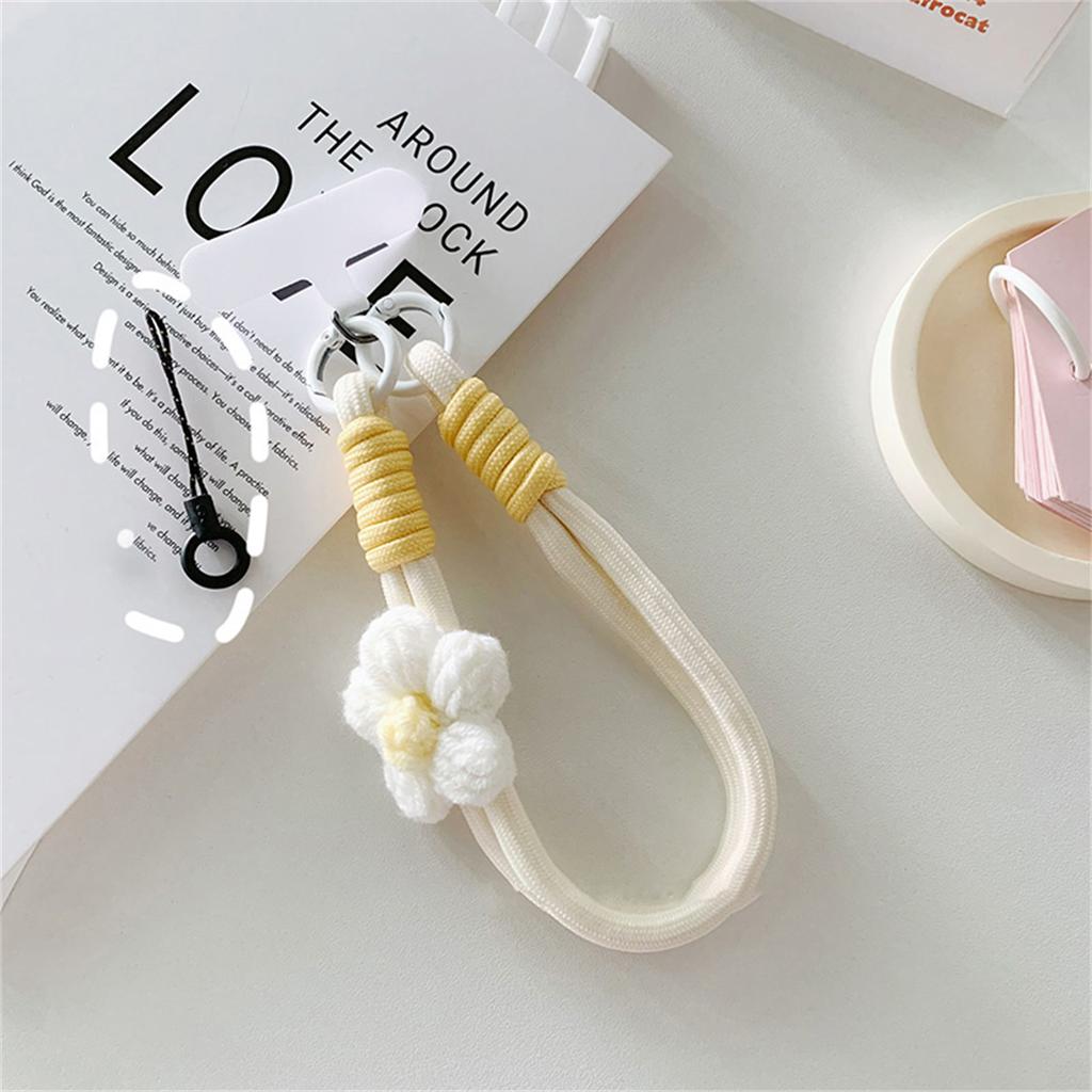 3D Braided Flower Phone Lanyard Keychain For iPhone 17 ProMax Girl Anti-Lost Knot Rope Strap Car Diy Accessories Fashion Keyring