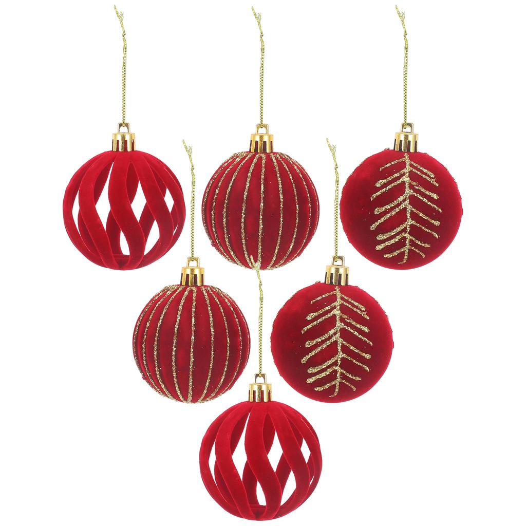 6Pcs Xmas Tree Hanging Ornaments Flocked Ball Decorations for Christmas Holiday Party Home Mall Festive Scene Xmas Hanging Balls