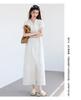 Summer 'Oxygen Girl' vertical striped dress with small V-neck strap, waist cinched, bubble sleeves, commuting date, slimming effect