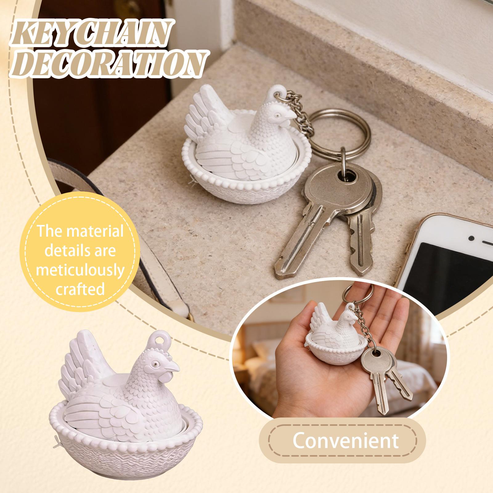 

Vintage Hen Keychain Plastic Chicken Keyring With Removable Lid, Retro Charm Accessory For Keys & Bag One Size білий