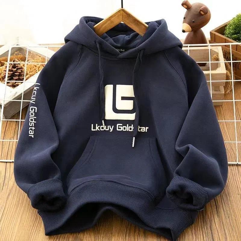 

Толстовки с капюшоном для мальчиков на осень-зиму с плюшевой подкладкой, толстая, сохраняющая тепло толстовка с капюшоном с надписью, детский топ среднего и большого размера 170