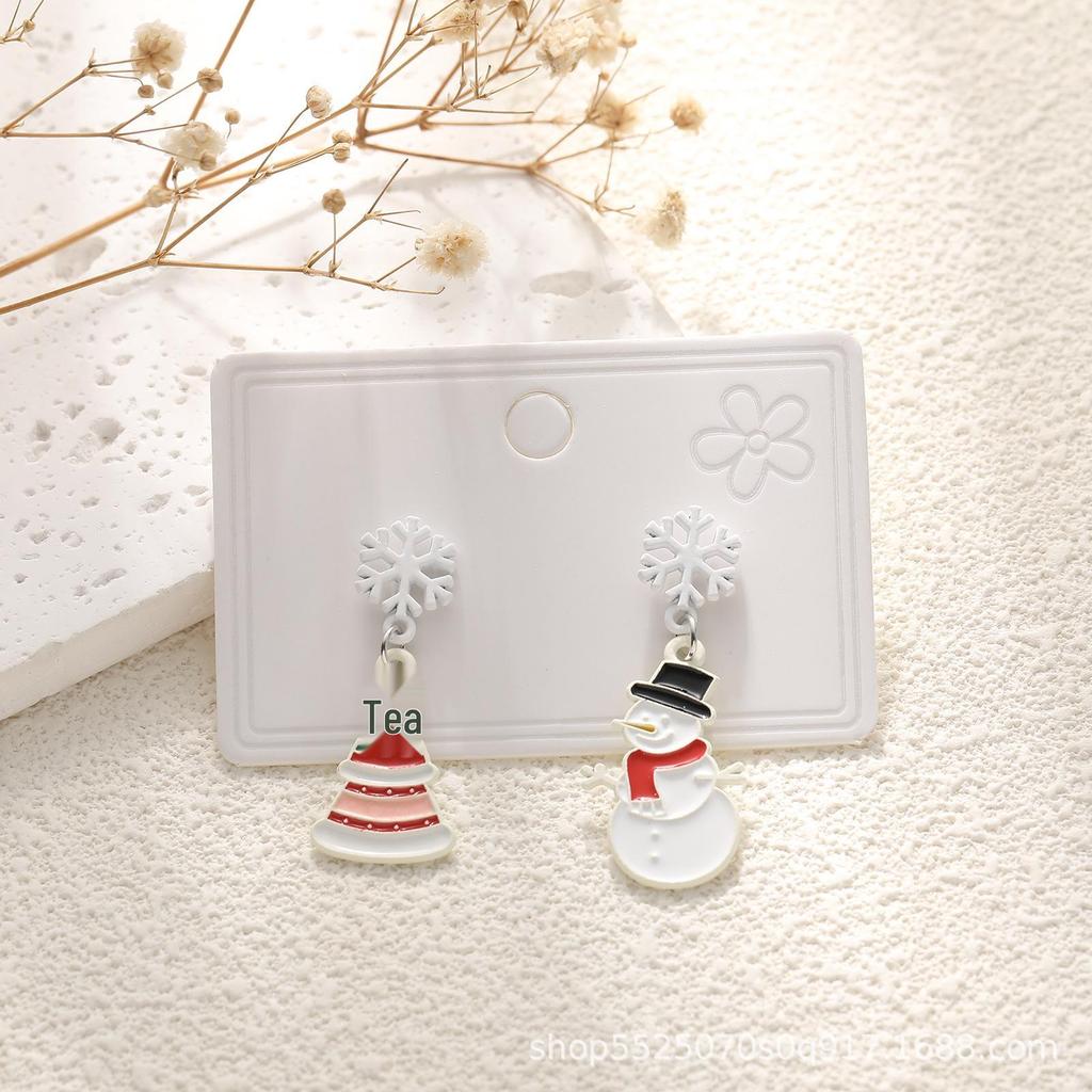High-End Asymmetrical Rhinestone Christmas Cartoon Earrings for Women