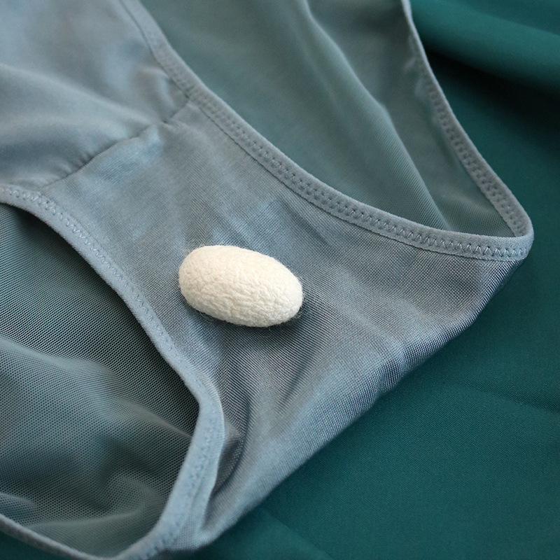 Tangge Silk Women's Mid-Waist Satin Panties with Lace and Breathable Mesh