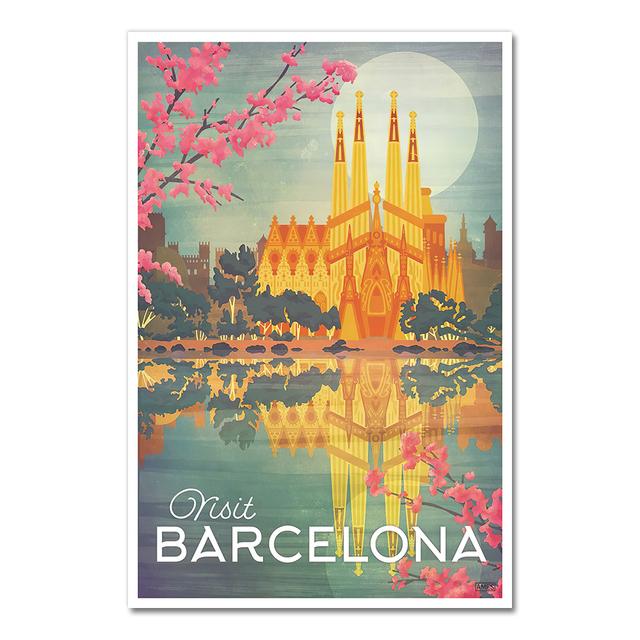 Europe Spain Barcelona Pop Art Travel Canvas Paintings Vintage Kraft Posters Coated Wall Stickers Home Decor Family Gift No Frame
