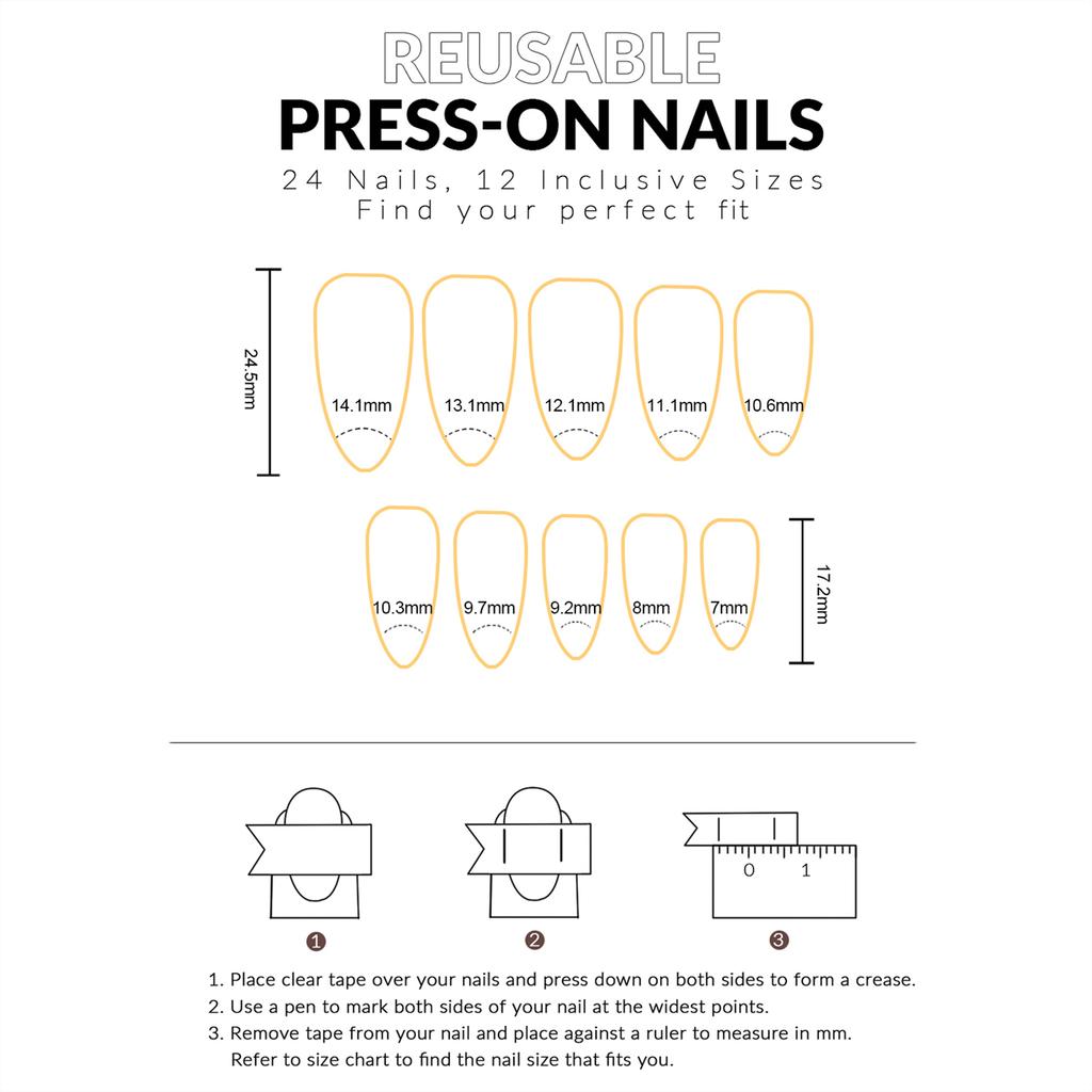 24pcs Women Almond Press On Nails Kit Cute Gloss Medium Length Fake Nails for Women Girls Manicure DIY