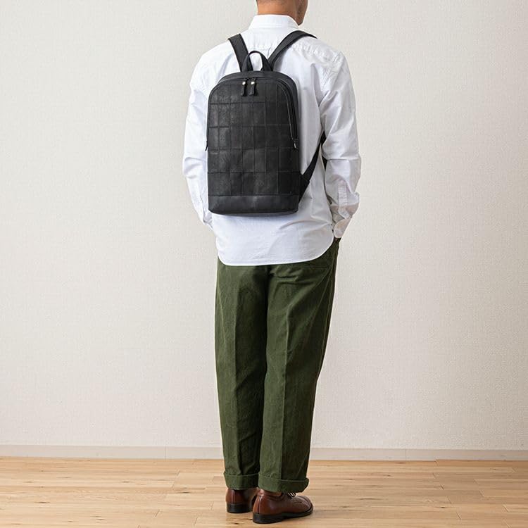 Offizieller Baseball-Handschuh Dünne Zwickel-Rucksack Lederrucksack Echtes Leder A4 Business-Tasche Tasche mit großem Fassungsvermögen PC 13 Zoll DPC261 Schwarz [Tryon]