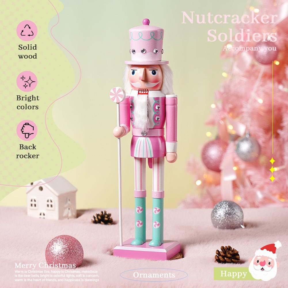 

38СМ Щелкунчик солдат кукла конфетная серия комбинация деревянная поделка подвеска на елку семейное фестивальное украшение подарок розовый