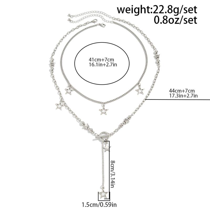 Punk Rock Silver Color Vortex Star Pendant Chain Layered Necklace For Women Men Charms Y2K Grunge Accessories Jewelry