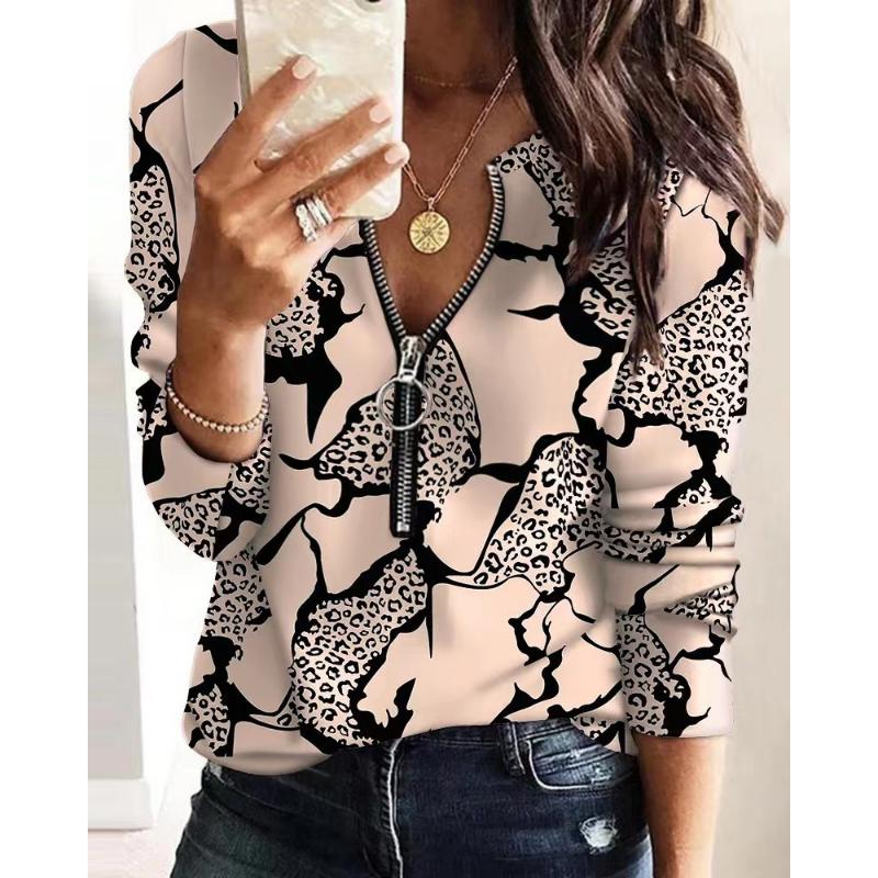 Camicia Casual Lunga da Donna Estiva Nuova con Collo a Revers Stampa Geometrica Retrò Top Elegante da Donna Top da Donna per Pendolari