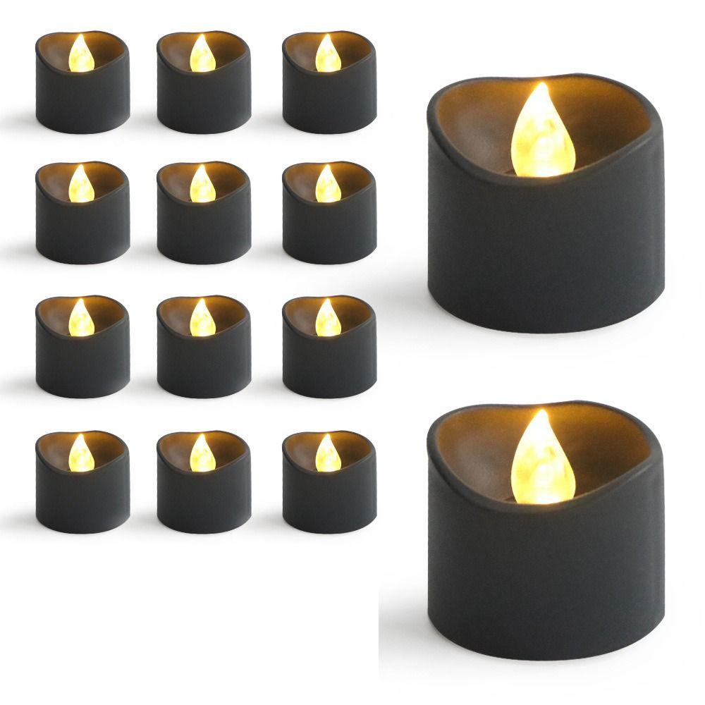 12Pcs Black Black Candle Light Plastic+LED Effect Flickering Candle  Home Decoration