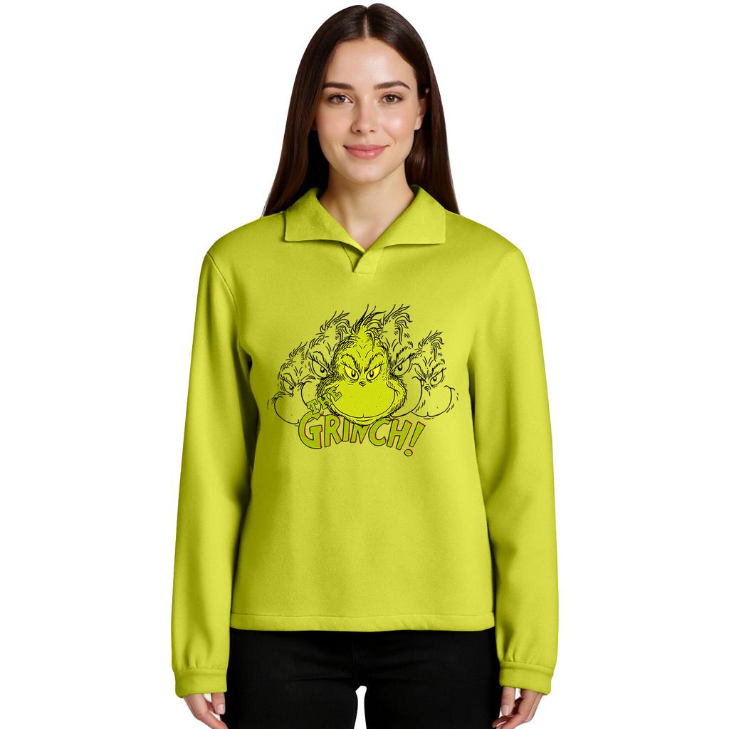 Women's Stand-up Collar Long-sleeved Pullover Top, Christmas Print Sports Top