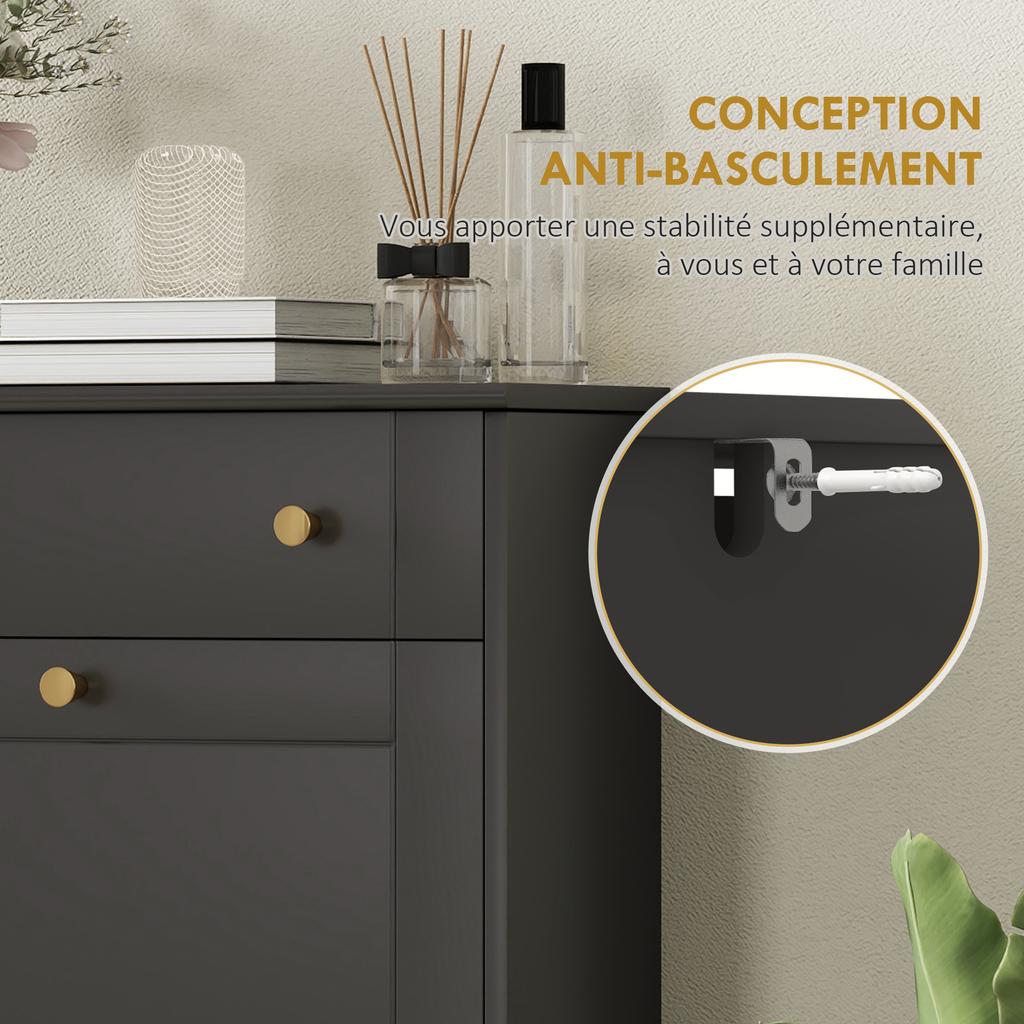 Narrow Shoe Cabinet, Drop-Down Drawers, Adjustable Shelf, 60x23.5x98.5cm, Black