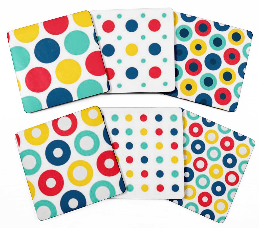 Inkdotpot Set of 6 Drink Coasters Decorative Non,Slip Cork Base 4-inch Square Printed Coasters Easy Clean